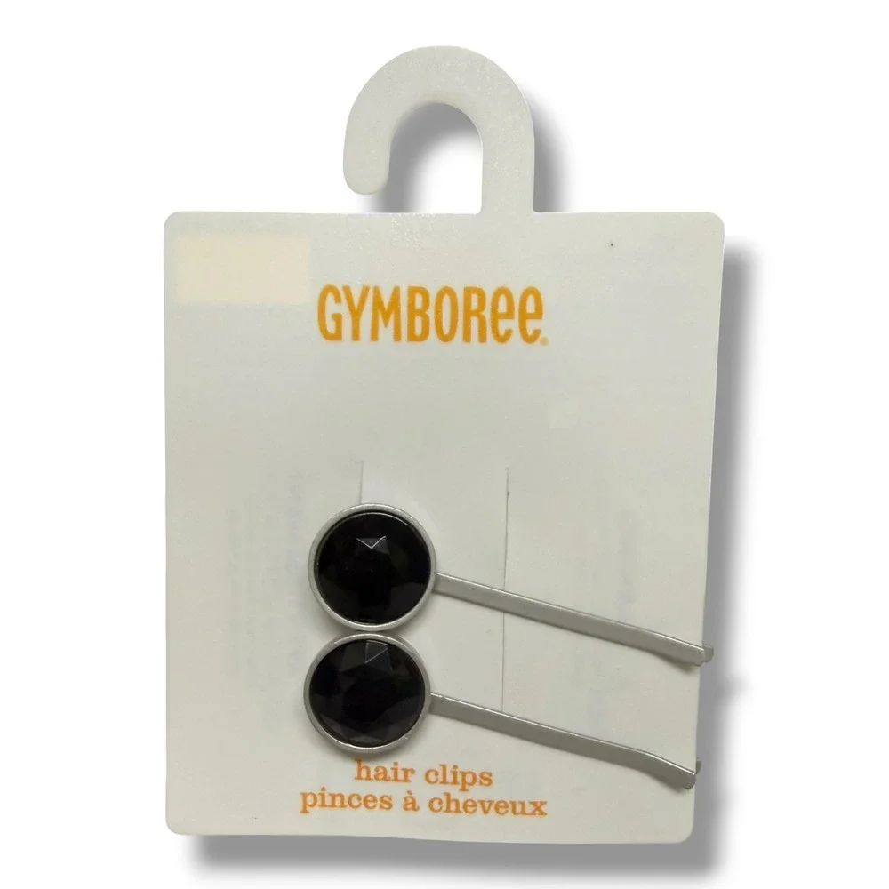 Gymboree Holiday Gems Bobby Pins Silver Black Faceted‎ Round Hair Clips 2pc NWT